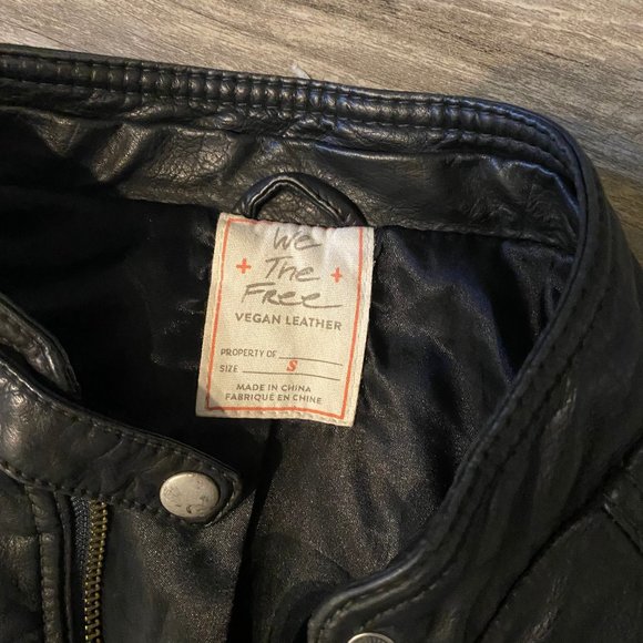 Free People Hooded Faux-Leather Moto Black Jacket - Picture 5 of 6